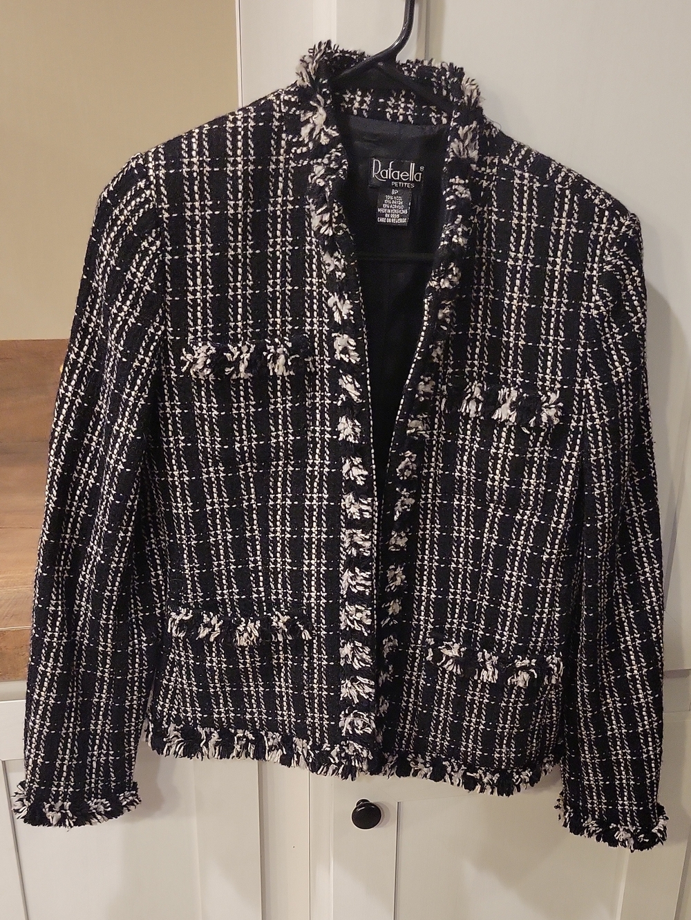 Rafaella Black and White Tweed Fringe Blazer